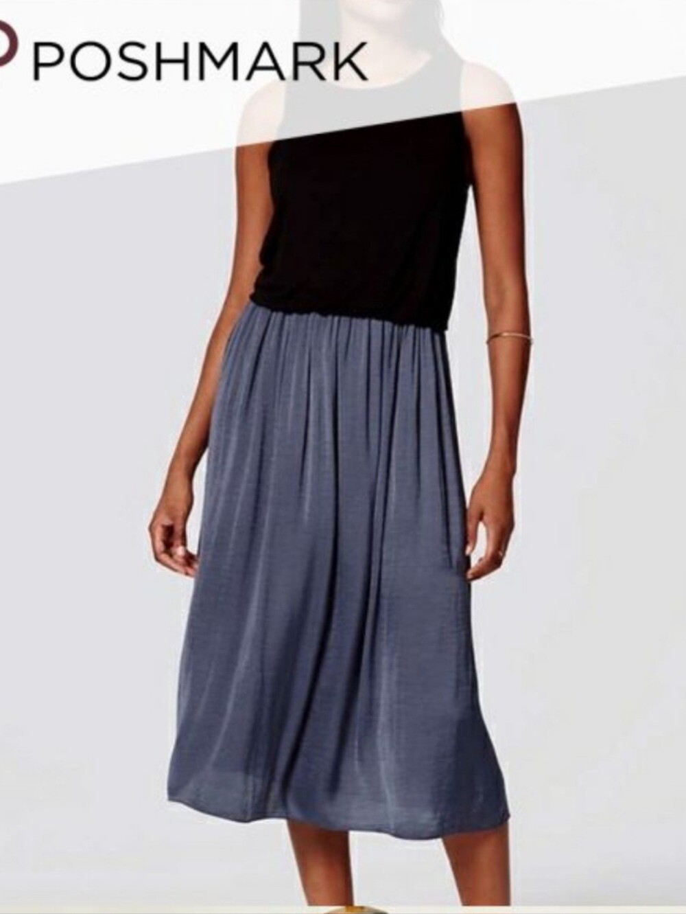LOFT Black Tank Top with Blue Maxi Skirt Dress